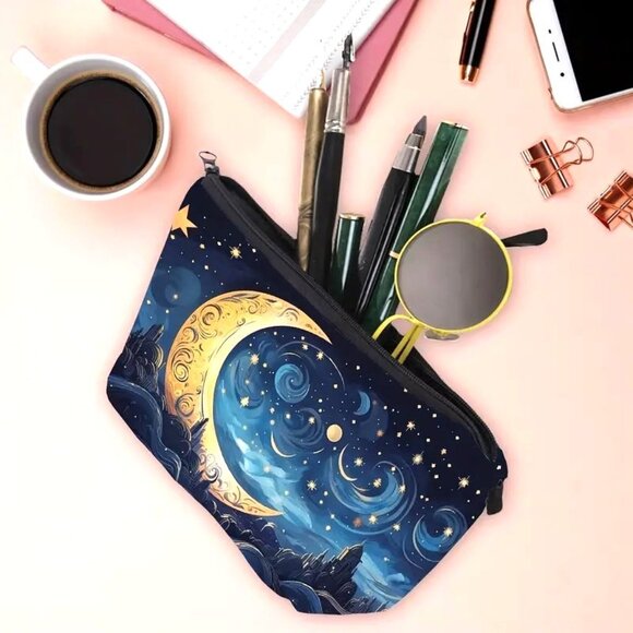 Cosmetic Bag Makeup Celestial Moon Stars Sky Cosmic Pouch Travel Storage NEW - Picture 2 of 3